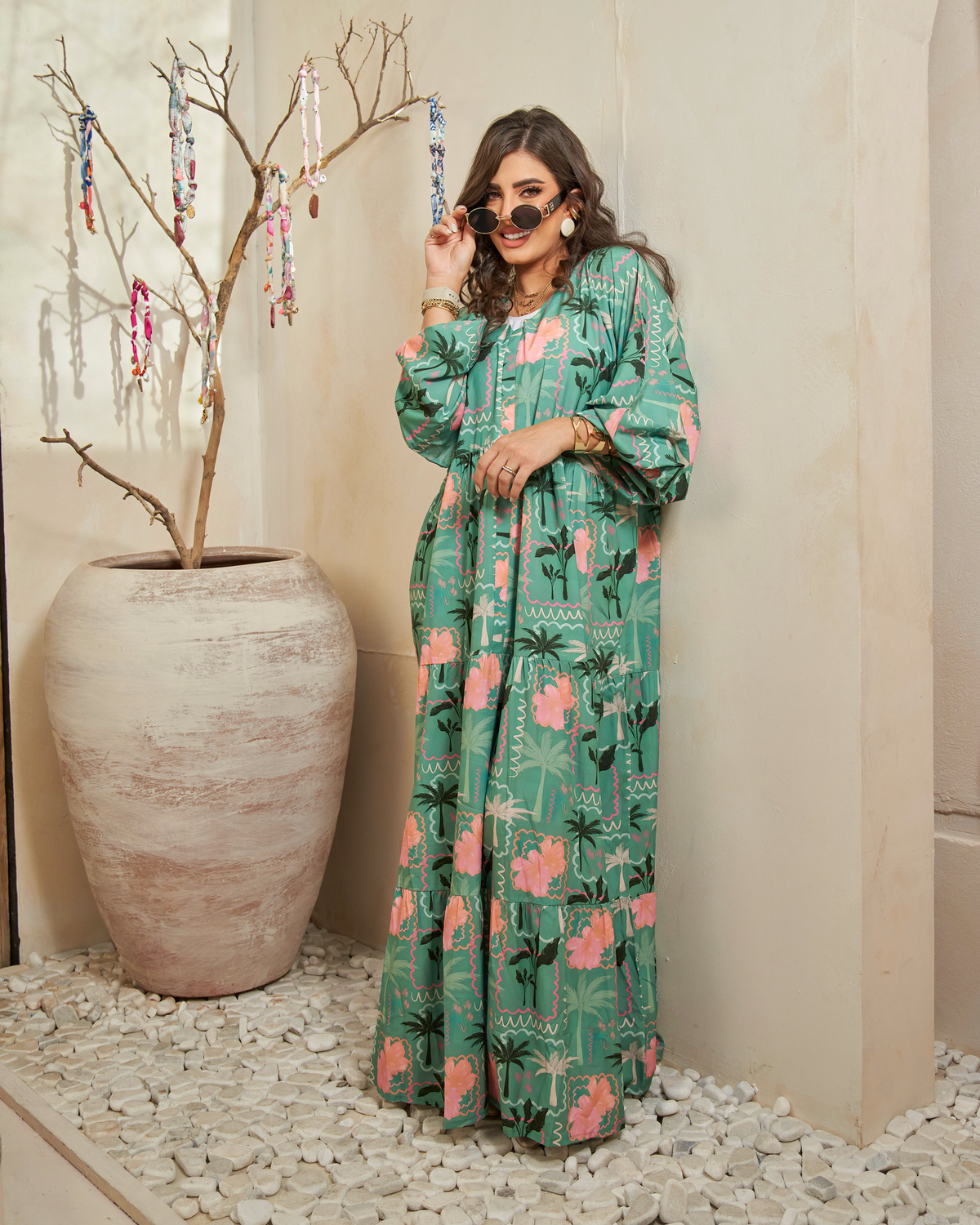 Emerald Bloom Jalabiya Dress