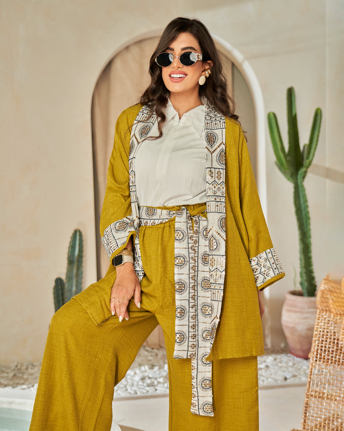 The "Mustard Glow" Embroidered Linen Suit
