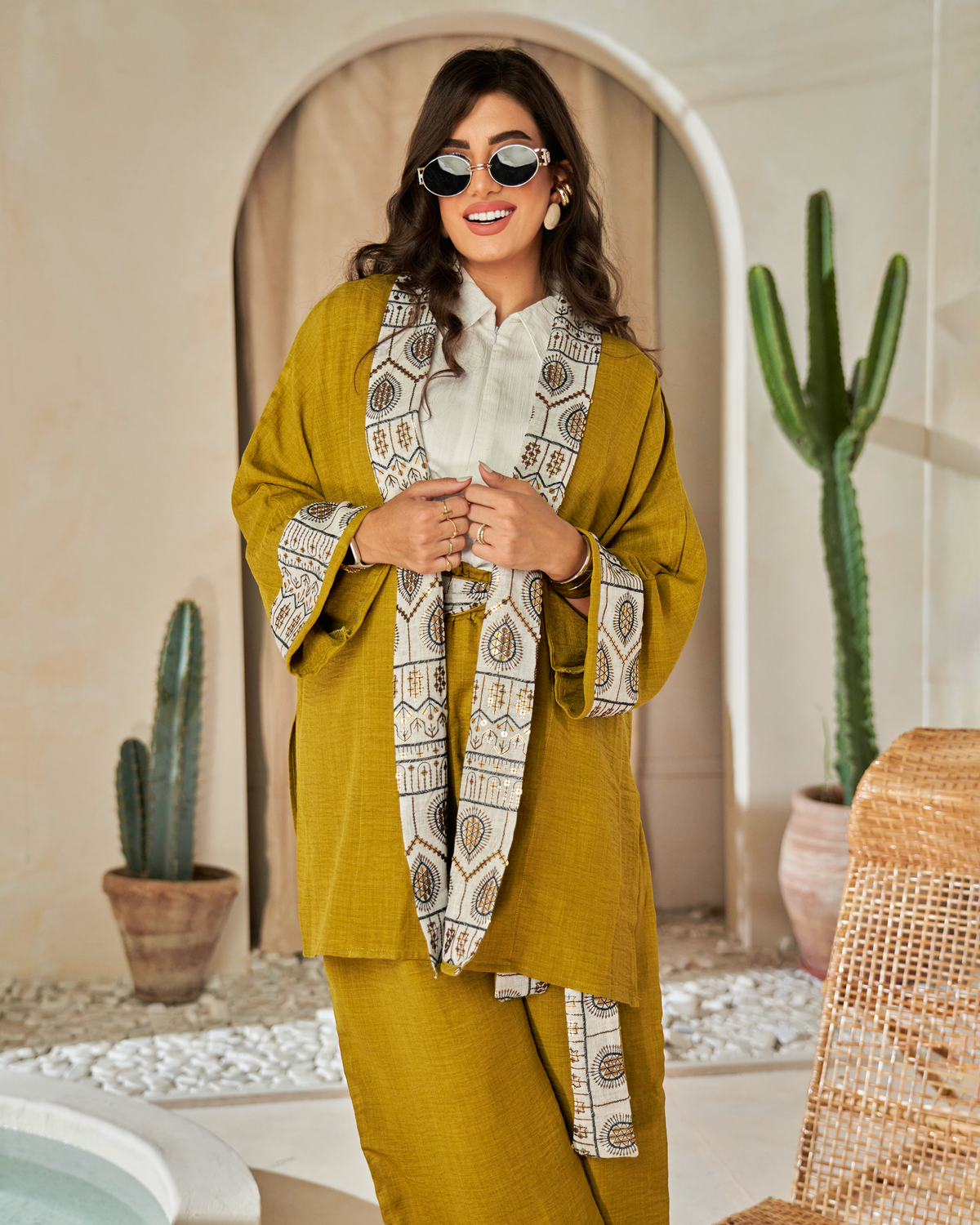 The "Mustard Glow" Embroidered Linen Suit