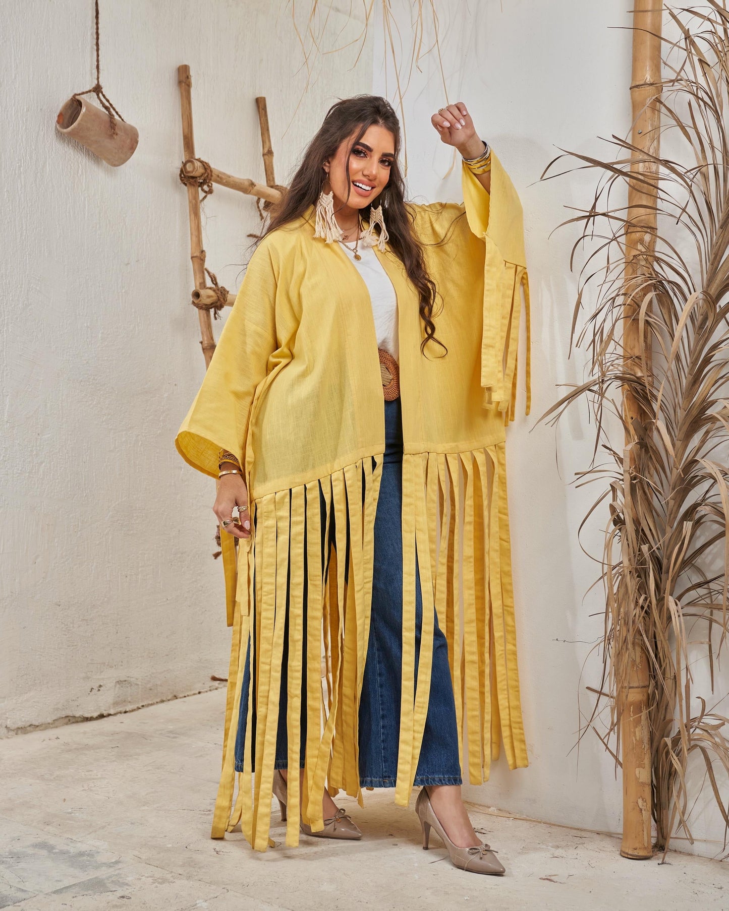 Yellow Fluffy Abaya