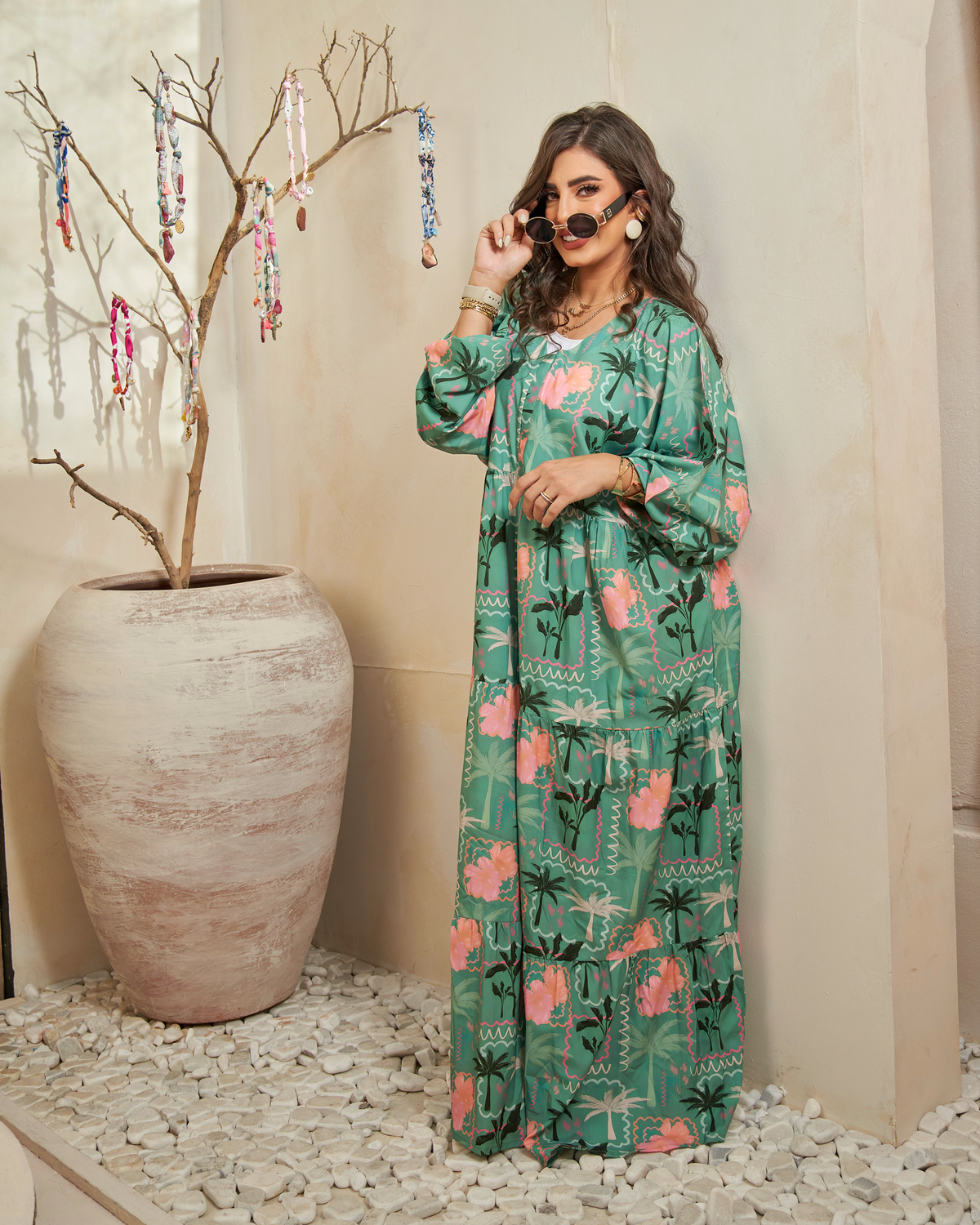 Emerald Bloom Jalabiya Dress