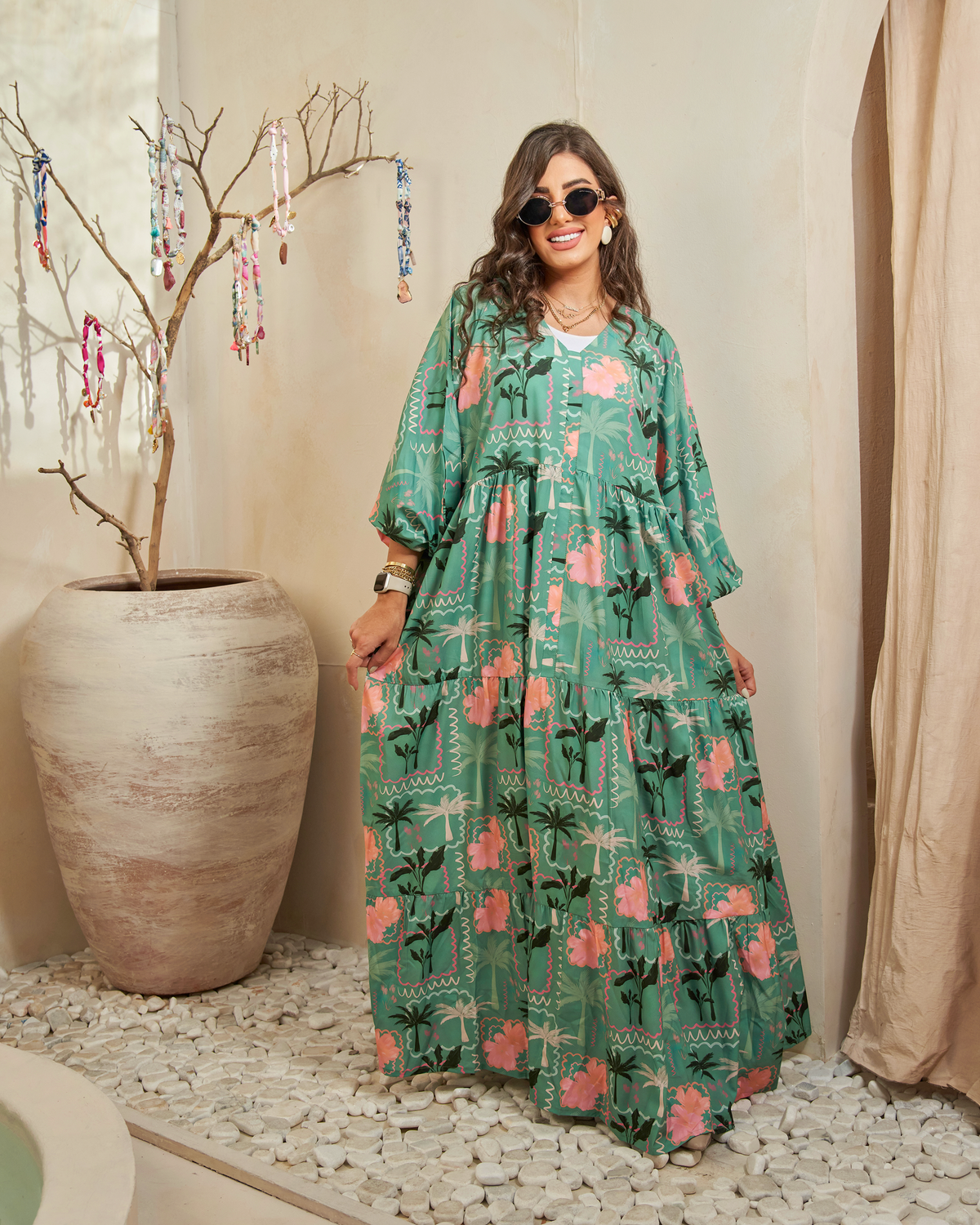 Emerald Bloom Jalabiya Dress