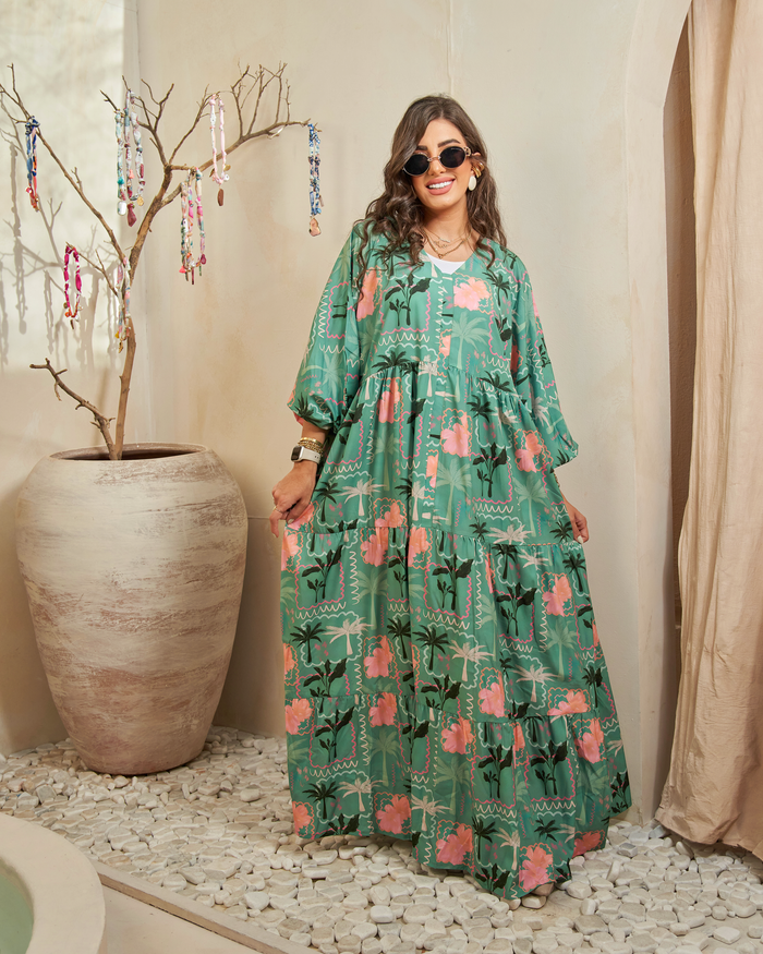 Emerald Bloom Jalabiya Dress