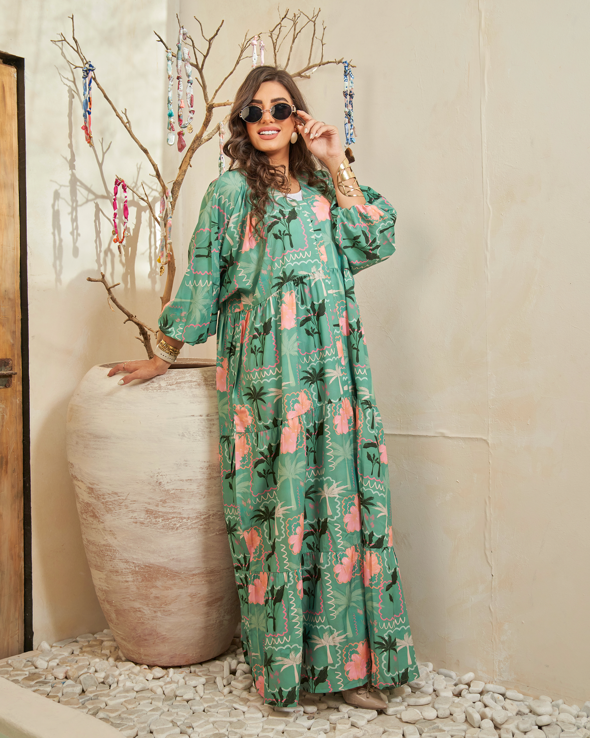 Emerald Bloom Jalabiya Dress
