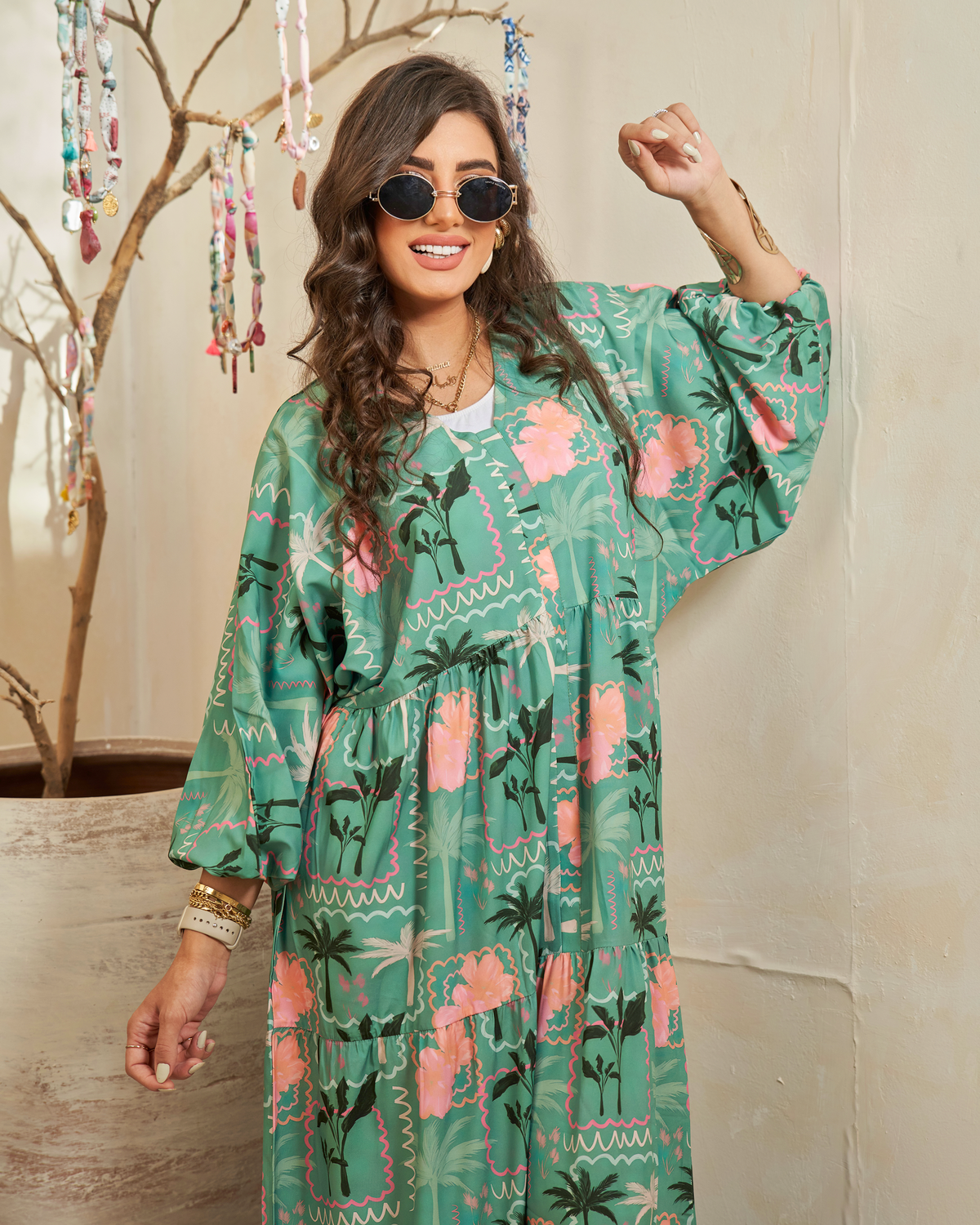 Emerald Bloom Jalabiya Dress