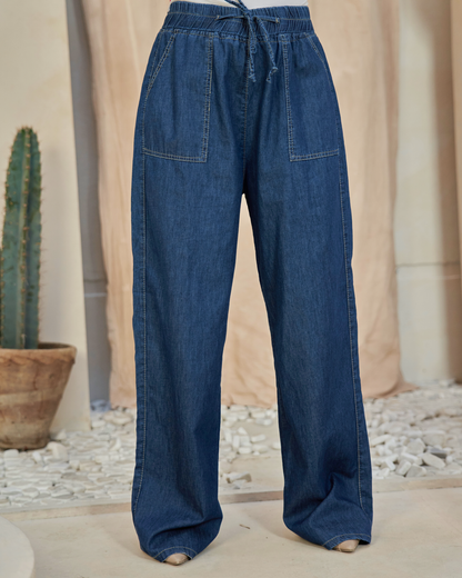 The All-Day Flow Pants (Dark Blue Denim)