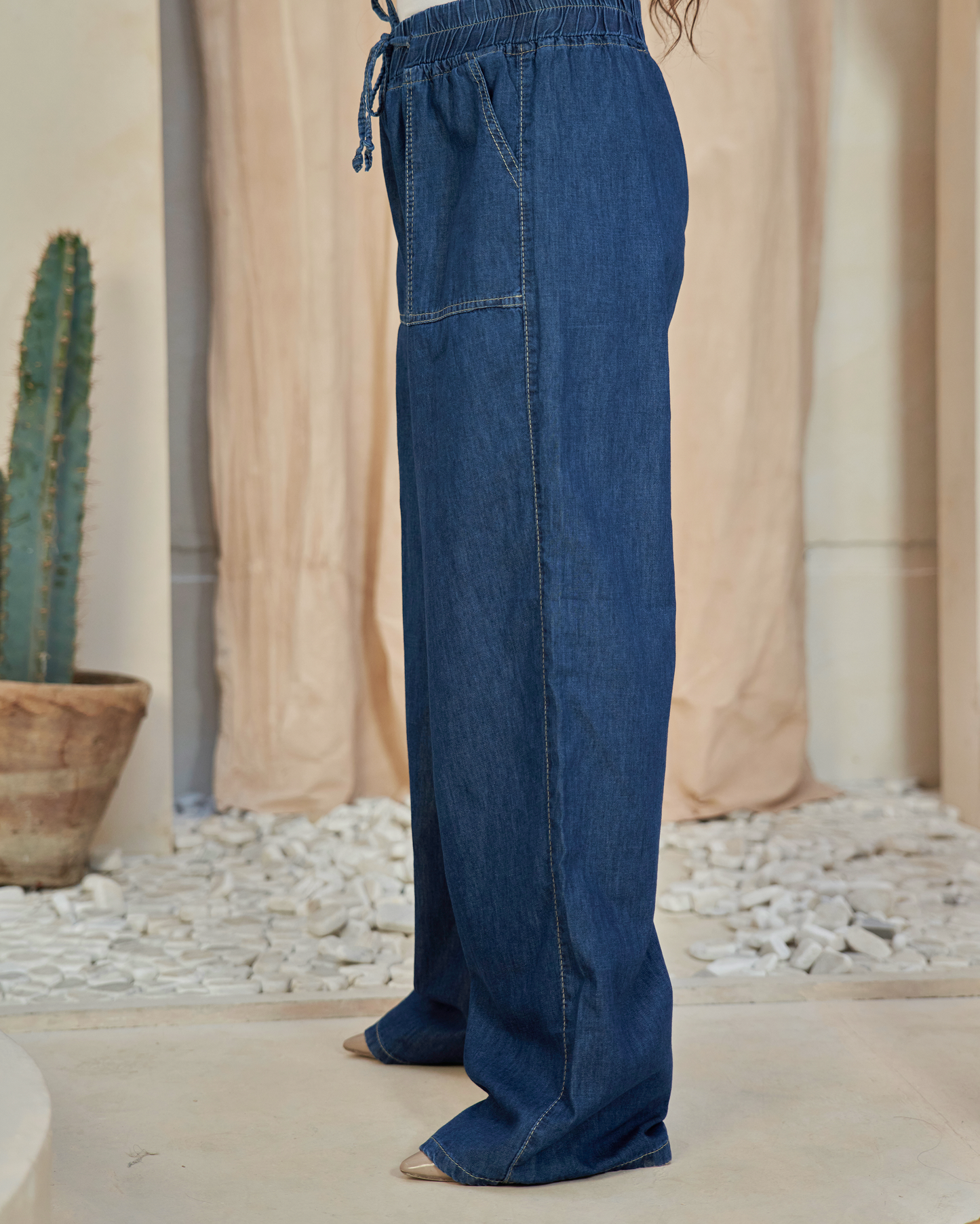 The All-Day Flow Pants (Dark Blue Denim)