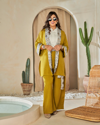 The "Mustard Glow" Embroidered Linen Suit