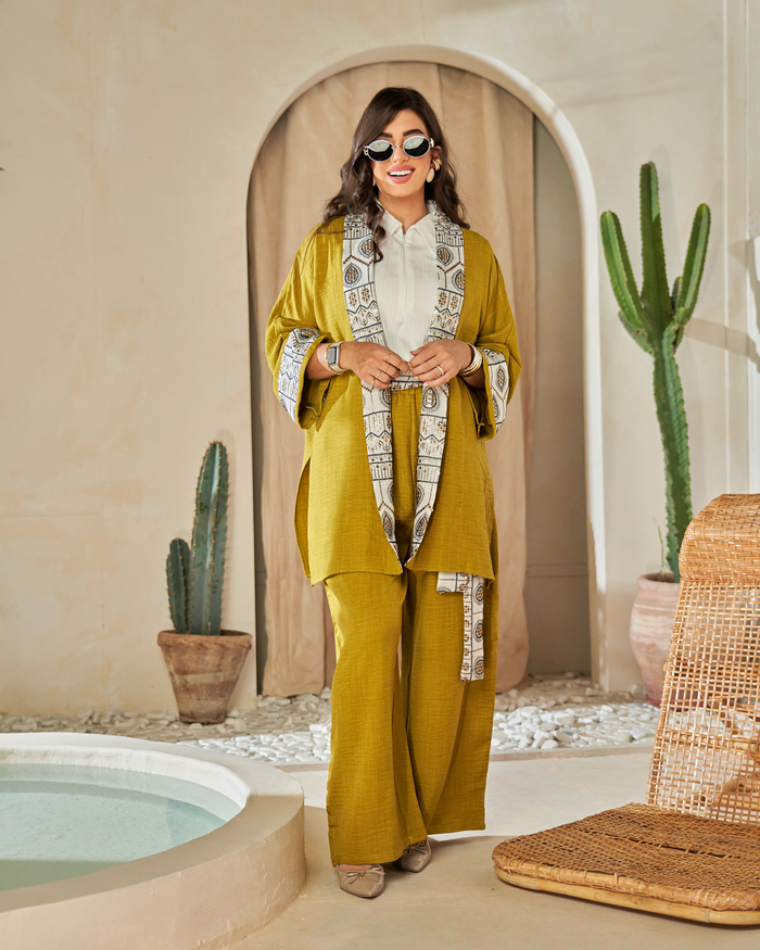 The "Mustard Glow" Embroidered Linen Suit