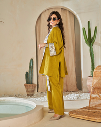 The "Mustard Glow" Embroidered Linen Suit