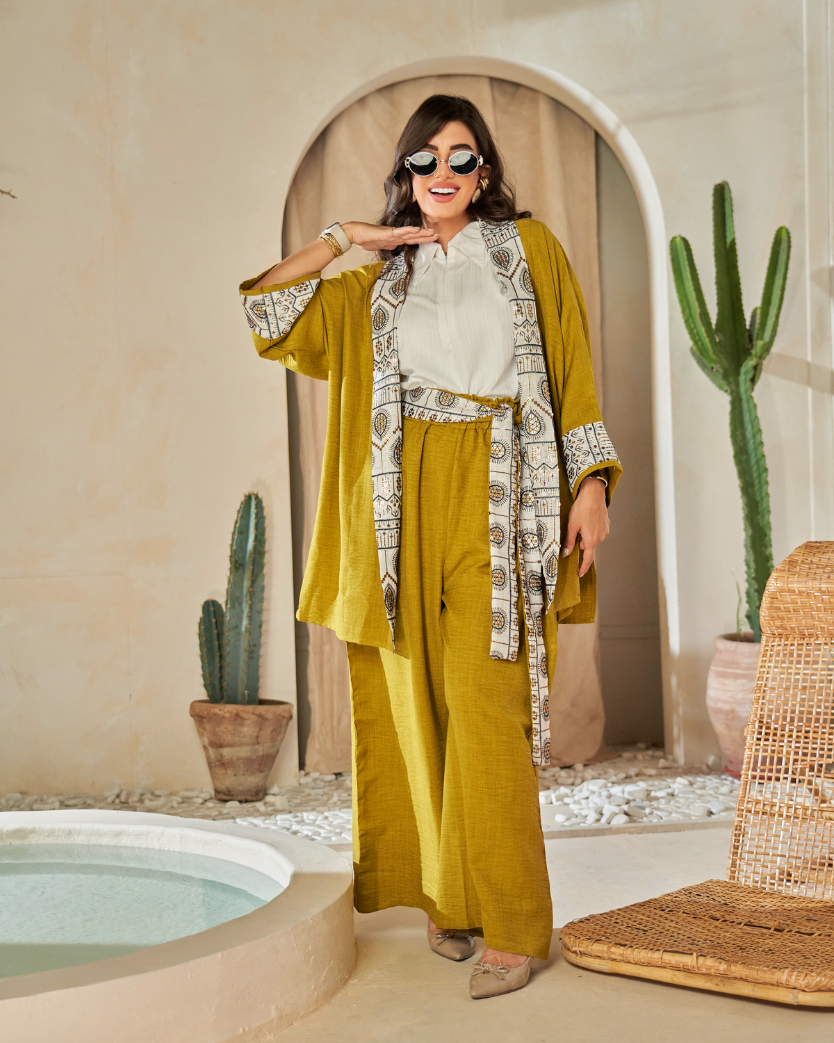 The "Mustard Glow" Embroidered Linen Suit