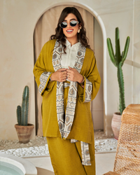 The "Mustard Glow" Embroidered Linen Suit